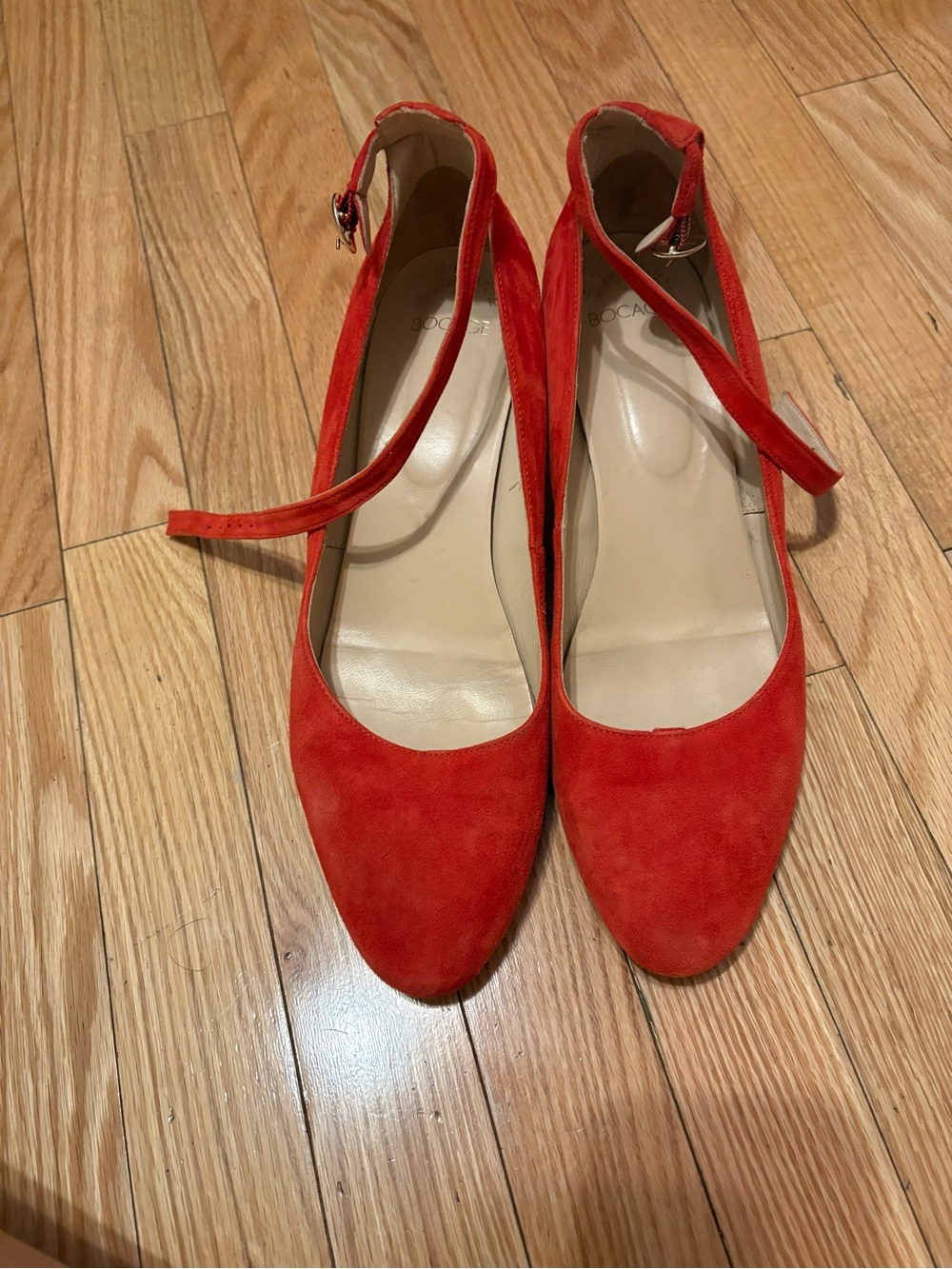 Red Suede Ankle-Strap Women's Pumps - Size 11